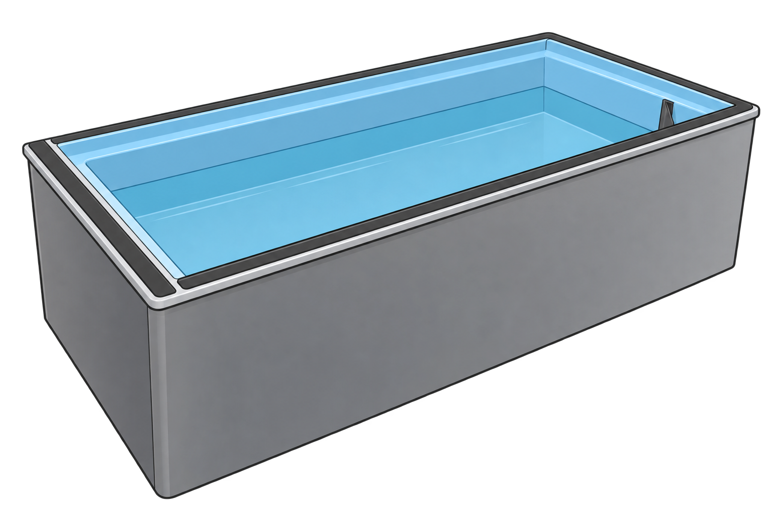 UNITED tub illustration based on the angled product photograph, with gray outlines and blue water